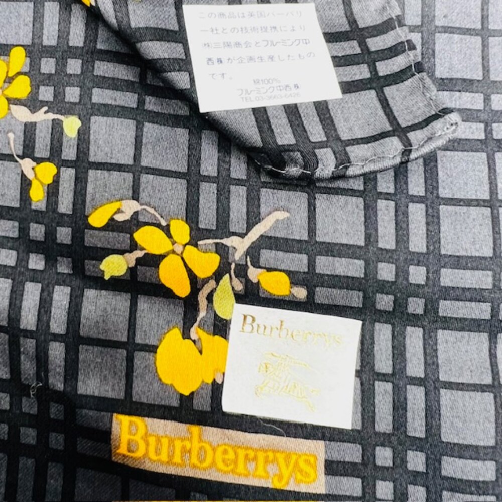 NewTagBurberrys Miniscarf/handker19.5" Cotton Silk Black Gray Yellow floral(15 - Picture 8 of 11